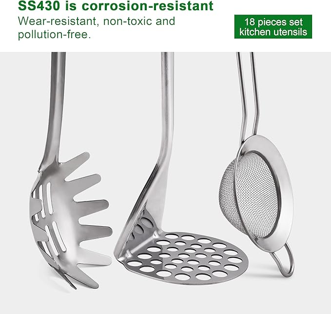 Stainless Steel Utensil Set, 28 Pcs Cooking Gadgets and Tools With Holder - Best Kitchen Tool Set Gift