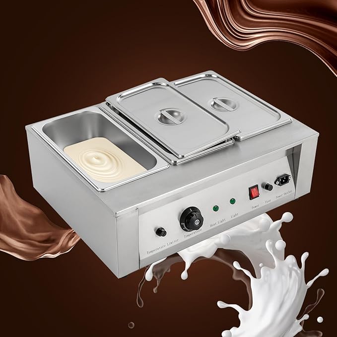Chocolate Tempering Machine 32℉-176℉ Commercial Chocolate Melting Pot 26.46 lbs Stainless Steel Food Warmer Chocolate Fondue with Lid for Restaurant Home Party (3 Pots)