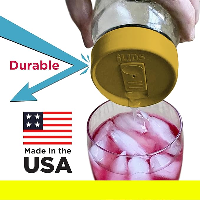 Mason Jar Drink Lid, Regular Mouth, Yellow, Pack of 2