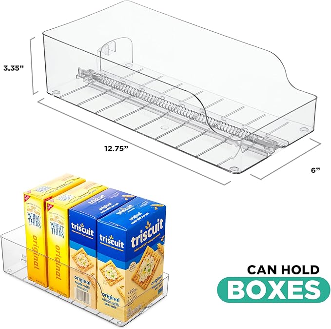 Automatic Food Storage Organizer - Clear Pantry Organizer with Automatic Dispenser for Refrigerator - Drink & Food Holder for Fridge - Organizing Rack Kitchen & Pantry (Large) (1-Pack)