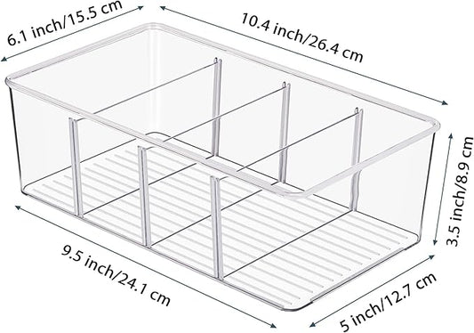Vtopmart 10 Pack Food Storage Organizer Bins, Clear Plastic Bins for Pantry, Kitchen, Fridge, Cabinet Organization and Storage, 4 Compartment Holder Packets, Snacks, Pouches, Spice Packets