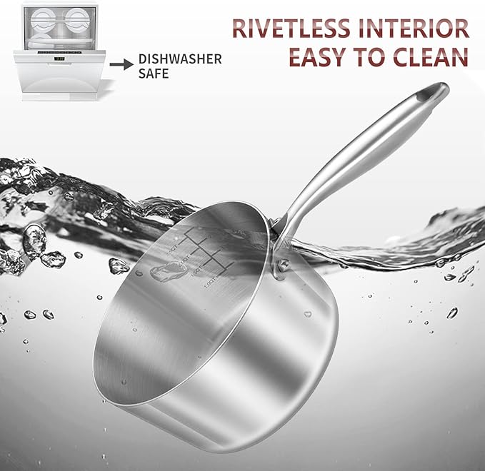 LOLYKITCh Tri-Ply 3 QT Stainless Steel Saucepan with Lid,Dia.20CM Induction Cooking Sauce Pot,Oven & Dishwasher Safe,Detachable Handle.