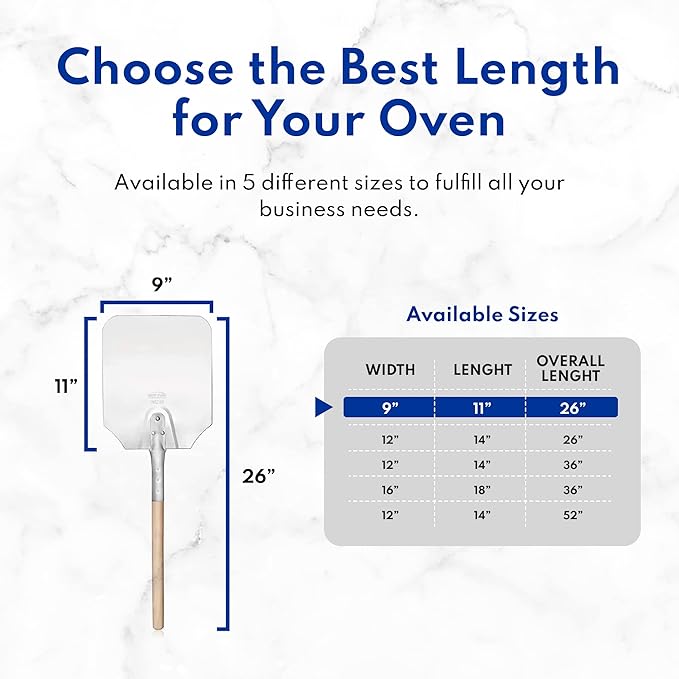 New Star Foodservice 50158 Aluminum Pizza Peel, Wooden Handle, 12 x 14 inch Blade, 26 inch overall