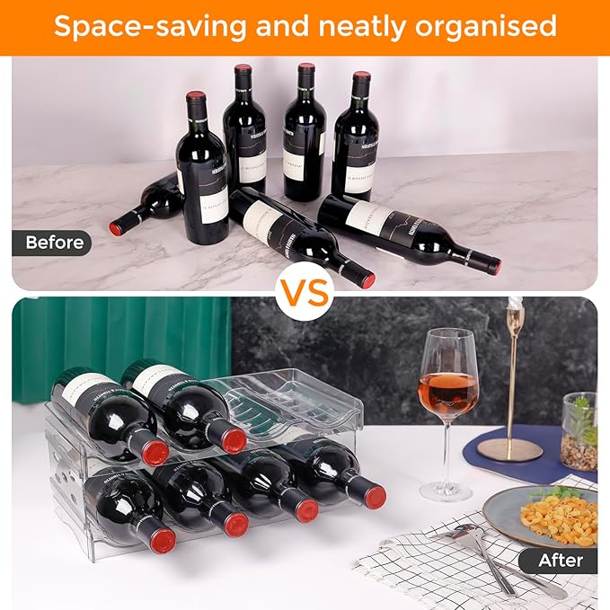 BoxedHome Plastic Water Bottle Organizer and Wine Rack Storage Holder for Inside Cabinet, Kitchen Countertop, Table Top, Pantry, Bars, Cabinets, Fridge - Clear (2 Tier 8 Containers)