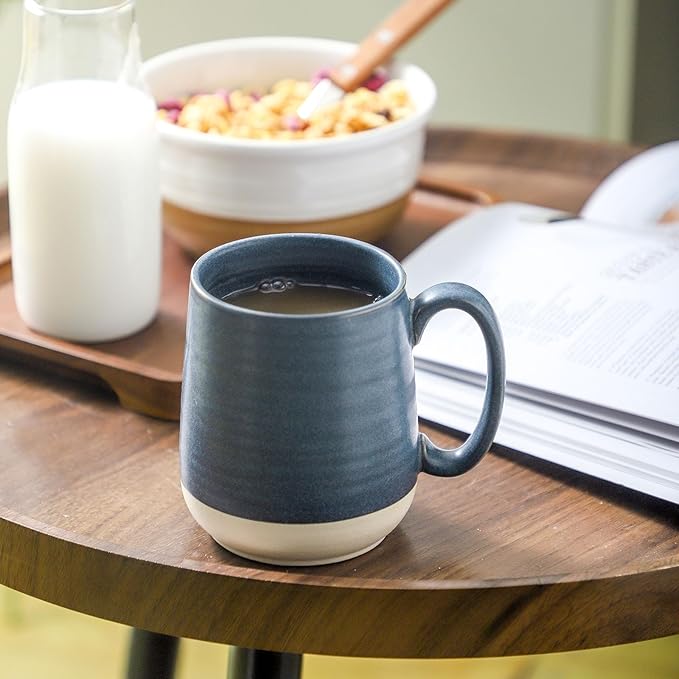 Hasense Coffee Cups, 15 oz Coffee Mugs Ceramic with Handles Set of 6, Tea Cup for Home and Office, Stylish Colorblocking Mug for Coffee, Tea, Latte, Cocoa, Dishwasher Microwave Safe, Deep Blue