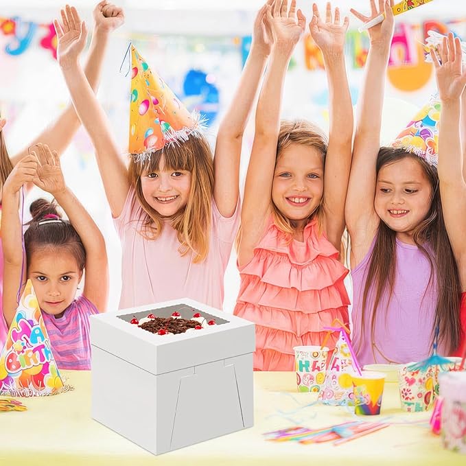 WINKIO Cake Box with Cake Boards, 2 Pack 8 In Disposable Cake Carrier, Cakes Transport Container, White Bakery Holder with Window (2, white, 8x8x8 In)