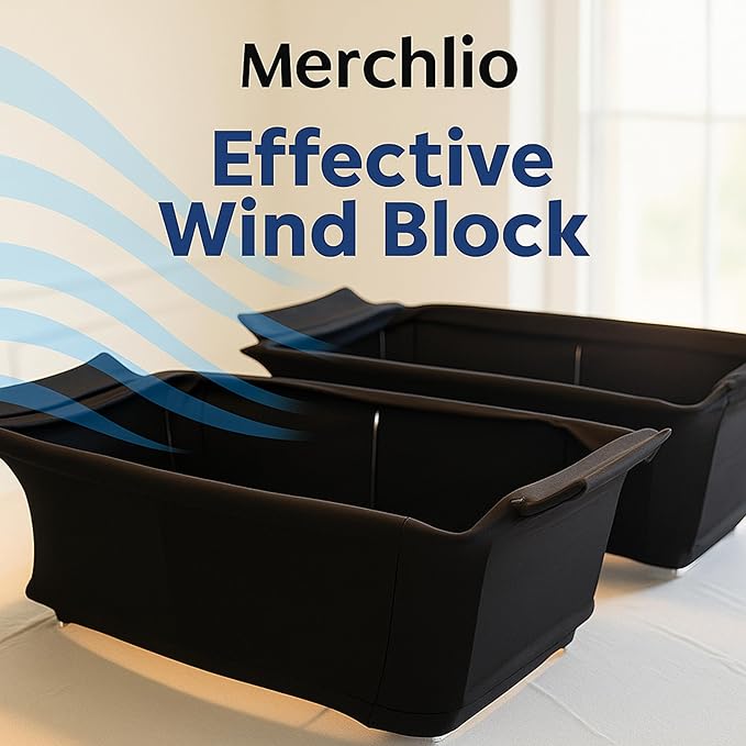 Chafer Wind Guard by Merchlio- 4 Pack | Handle Covered Chafer Dish Covers | Fitted, Washable & Elegant Buffet Decor | Functional Catering Wind Guard | Black