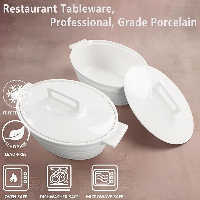 Casserole Dish 22 oz, French Onion Soup Ceramic Bakeware Set with Lids, Set of 2 Ceramic Mini Cocotte Set, Baking Dish with Lids and Handles, Microwave, Dishwasher, Oven Safe 8.3 Inch