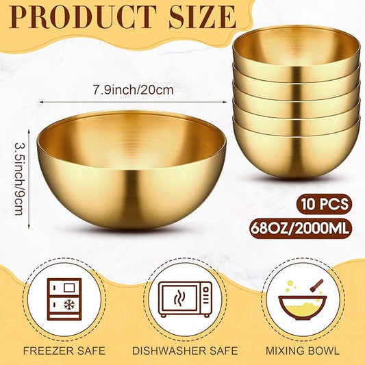 Nuogo 10 Pcs Stainless Steel Mixing Bowls Decorative Esthetician Bowls for Thanksgiving Christmas First Holy Communion Wedding Baking Prepping Serving Facial Salad Fruit Candy(7.9 Inch,Gold)