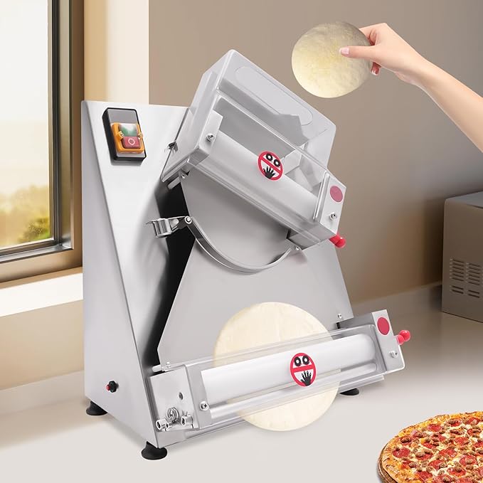 Pizza Dough Roller Machine,Pasta Maker,4-12" Automatic Commercial Dough Roller Sheeter, Stainless Steel Adjustable Thickness Dough Machine, for Pasta Maker Equipment