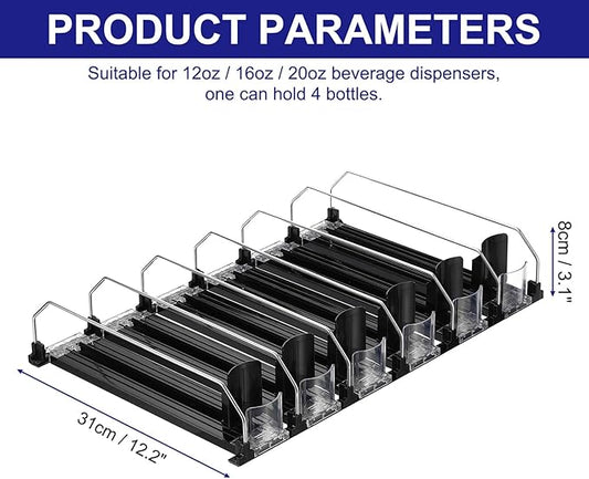 uxcell 6pcs Soda Can Organizer for Refrigerator, Self-Pushing Drink Organizer for Fridge, Width Adjustable Drink Dispenser Beverage Pusher For Pantry Vending Machine, Black