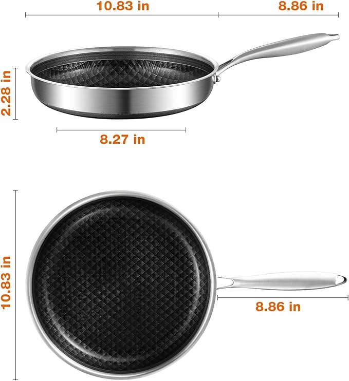 8-10-12 Inch Non Stick Frying Pans, Ceramic Coating NonStick Stainless Steel Pan Set, Tri-Ply Skillets and Pan Set, Induction Cooker Compatible, Cool-Touch Handle, Dishwasher and Oven Safe