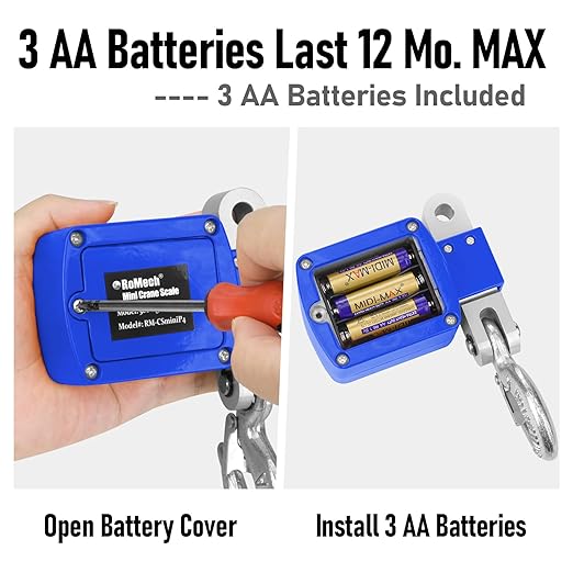 RoMech 1100lb Digital Hanging Scale with Cast Aluminum Case, Handheld 500Kg Mini Crane Scale with Hooks for Farm Hunting Outdoor (Blue, 1100lbs)