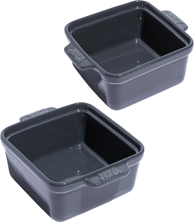 Souper Cubes Stoneware - 5" x 5" Small Ceramic Baking Dish Set with Silicone Covers - Small Casserole Dishes for Oven - Kitchen and Bakeware Essentials - Set of 2 - Charcoal Mini Baking Dishes