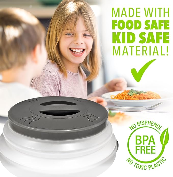 Stronger Magnet Microwave Splatter Cover with stronger magnetic grip, Collapsible 12-Inch BPA-Free Food Lid, Vented Plate Guard, Dishwasher Safe, Space-Saving Magnetic Storage - Gray 2-Pack