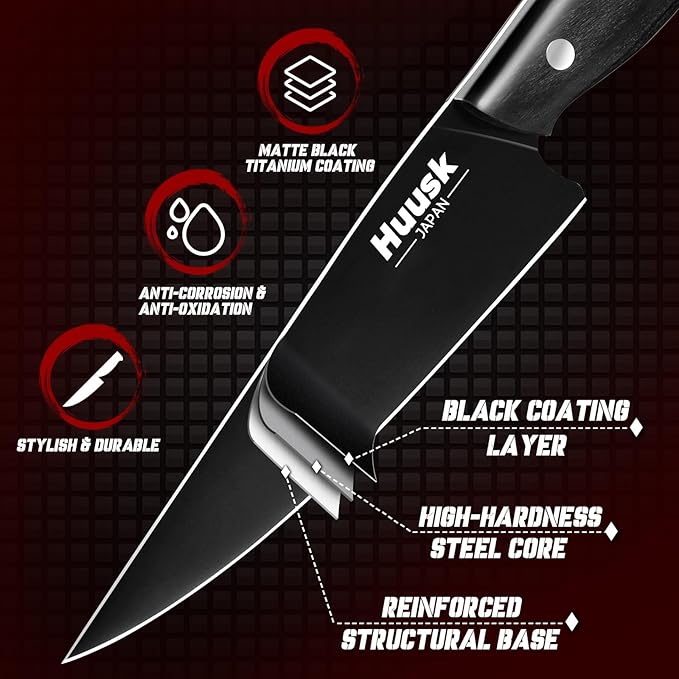 Huusk Japanese Kitchen Utility Knife 5.7in - Titanium Coating Blade Small Kitchen Knife, Sharp Mini Chef Knives for All Purpose, High Carbon Stainless Small Chef Knifes, Fathers' Day Gifts