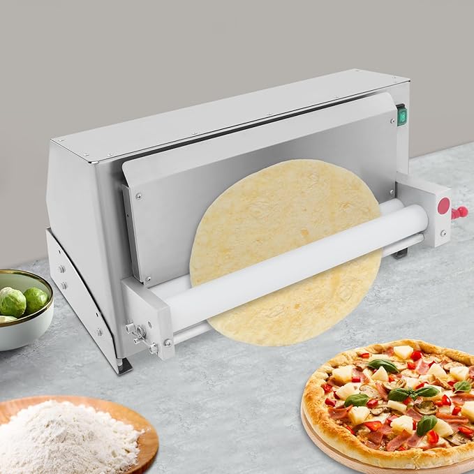 Electric Pizza Dough Sheeter Machine,3-18in Automatic Commercial Dough Roller Sheeter,Pasta Maker Machine for Icing Pizza,Pizza Press Stainless Steel for Bread Marzipan and Puff Pastry (450W)
