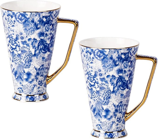 KAMMAK Ceramic Coffee Mugs 20 oz Tall Porcelain Coffee Cups Set of 2 Large Tea Mugs with Handle Vintage Tea Cups Cappuccino Mug for Latte, Espresso, Americano, breakfast cereal, Hot Cocoa, Drinks