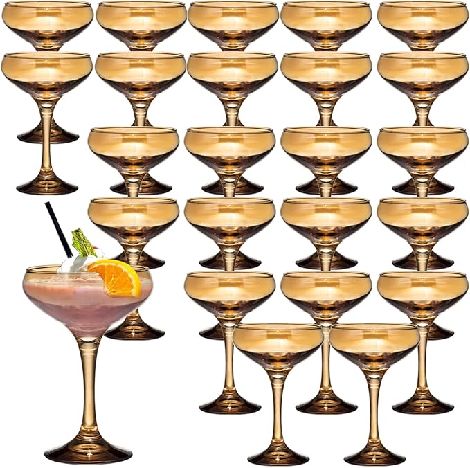 24 Pieces Crystal Martini Glasses Champagne Flute,Coupe Bowl Stemmed Cocktail Glasses,Set Of 24 Elegant Amber Goblets Colored Drinking Cups Champagne Wine Glasses for Parties Cocktail Margarita,Juice