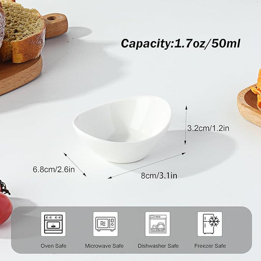 UIBFCWN 6 Pack Ceramic Dipping Bowls, 1.7 Oz Soy Sauce Dishes, White Dipping Sauce Bowls/Dishes for Tomato Sauce, Sushi, BBQ, Charcuterie Boards accessories