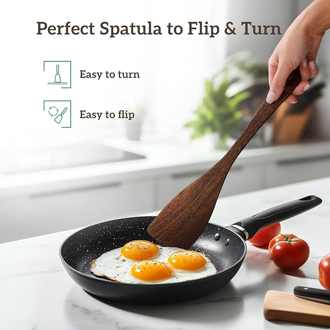2PCs Wooden Spatula For Cooking, Natural Wenge Spatula For Non-stick Frying Pan, Wooden Spoons for Cooking Utensils Set, Wood Kitchen Utensils Set Spatulas for Kitchen Use Flipping&Turner Wok Spatulas