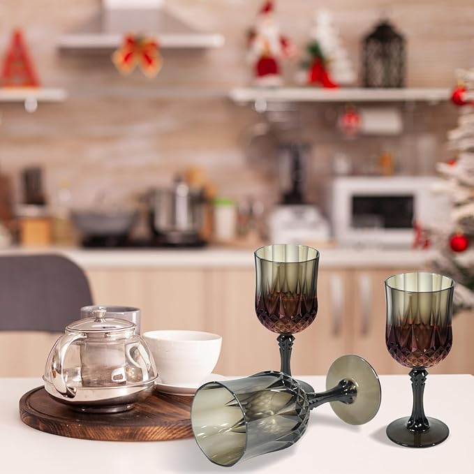 48 Pcs Black Wine Glasses, Plastic Goblets Vintage Style Cordial Drinking Glasses, Vintage Black Drinking Glasses Champagne Glassware for Wedding Reception Grand Event Party, 7Oz