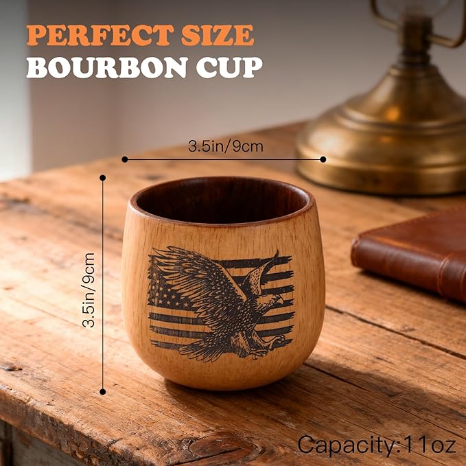 Original Oak Charred Whiskey Glass - Handcrafted Engraved Oak Whiskey Tumbler, Unbreakable Old Fashioned Glass, Unique Wooden Bourbon Drinking Glass for Men