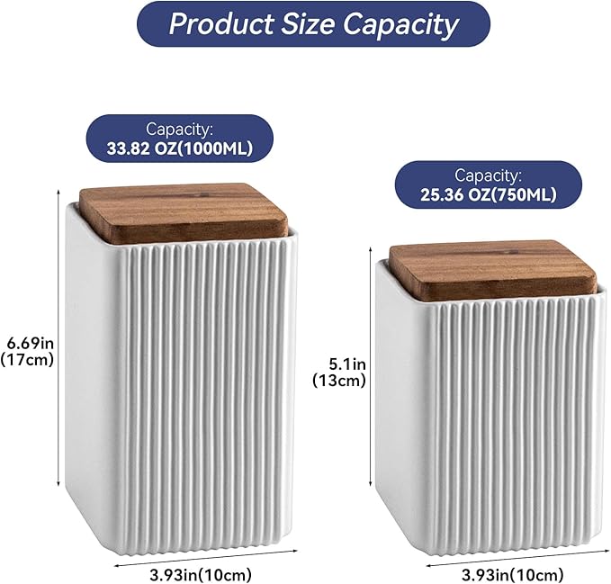 Ceramic Storage Jars Modern Elegant Highly Polished Airtight Storage Canisters with Lid Whiteware Food Stroage Jar for Kitchen Spice Tea Vanilla Sugar Coffee Beans (White-750ML)