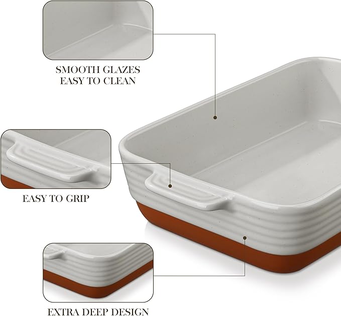 MALACASA Lasagne Dishes for Oven, 4.8 Qt Ceramic Oven Dish with Handles, 9 x 13 Inch Deep Rectangular Baking Dish Casserole Dishes, Grey Lasagna Pan Bakeware for Roasting, Series TARA
