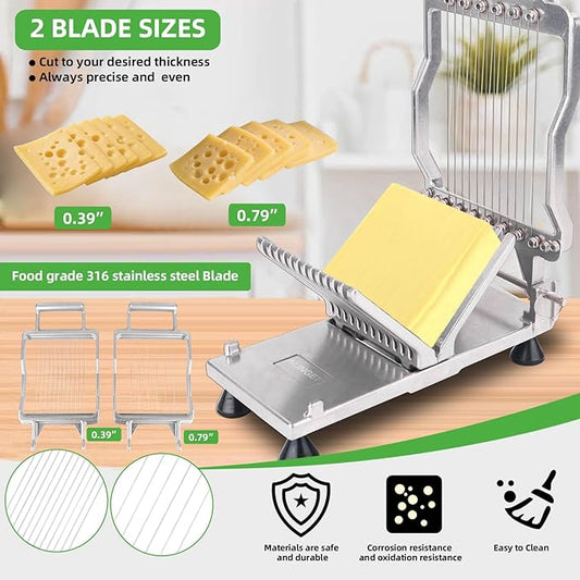 Commercial Cheese Slicer With Wire1 cm & 2 cm Cheese Cutter Butter Cutting Board Machine Aluminum Alloy Commercial Cheese Slicer with 316 Stainless Steel Wire Kitchen Cooking Baking Tool