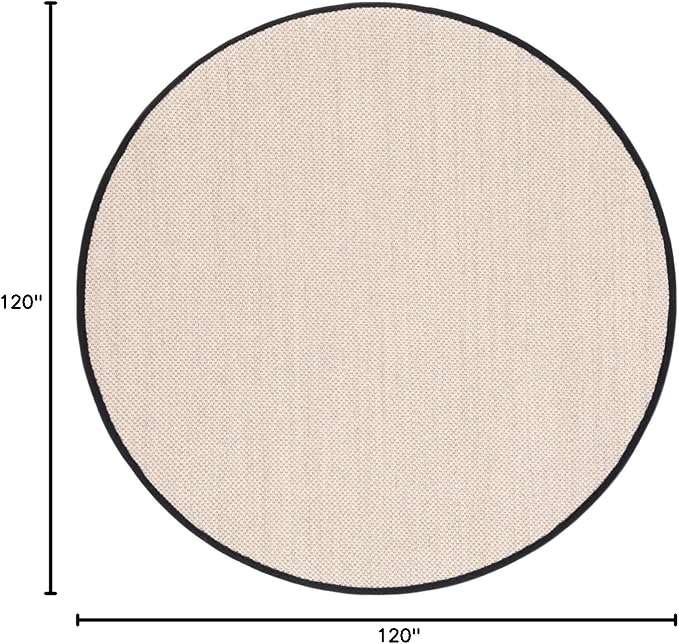 SAFAVIEH Area Rug 10' Round - Natural Fiber Collection - Large - Marble & Black, Sisal, Woven Design with Border (NF143A)