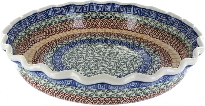 Blue Rose Polish Pottery - Brown Athena Pie Plate - 10" Diameter - Ceramic Baking Dish, For Pies, Quiches & Desserts