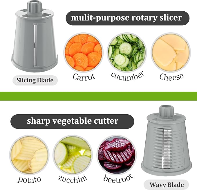 Ourokhome Rotary Cheese Grater Cheese Shredder, Mandoline Vegetable Slicer with 5 Interchangeable Blades and Strong Suction Base for Fruit, Vegetables, Nuts White