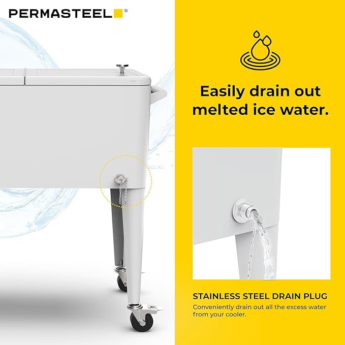 Permasteel 80 Quart Party Cooler, Rolling Ice Chest with Wheels and Handles for Indoor Outdoor Patio