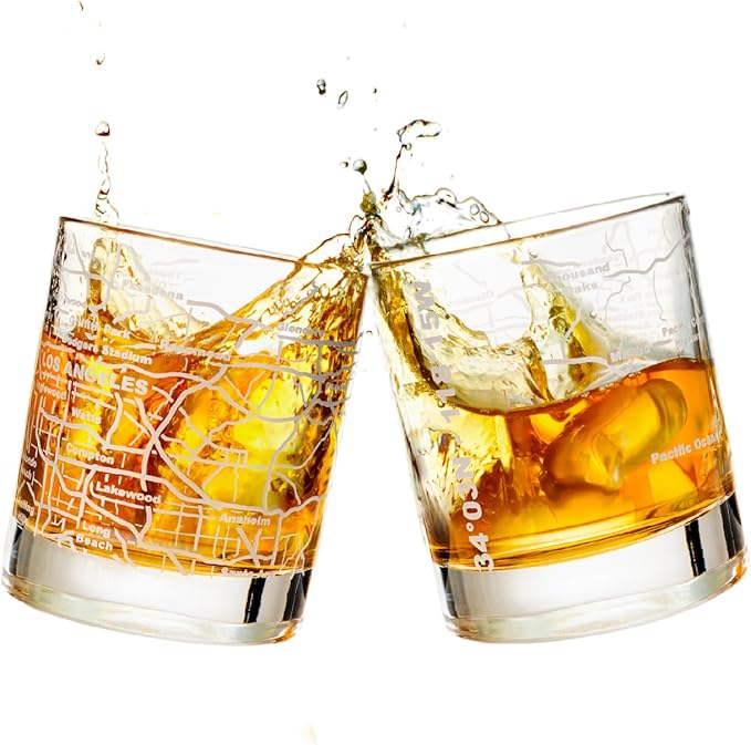Greenline Goods Whiskey Glasses - 10 Oz Tumbler Gift Set for Los Angeles lovers, Etched with Los Angeles Map | Old Fashioned Rocks Glass - Set of 2
