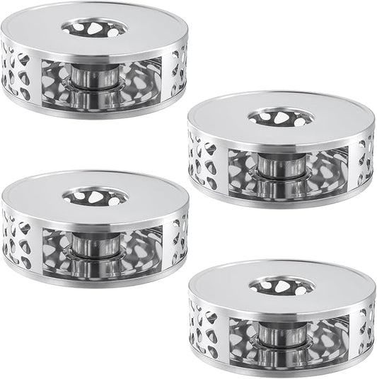 4 PCS Teapot Warmer, Silver Individual Teapot Heater with Tealight Holder, 430 Stainless Steel Tea Pot Warmer Base for Living, Meeting Room