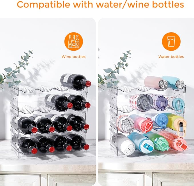 BoxedHome Plastic Water Bottle Organizer and Wine Rack Storage Holder for Inside Cabinet, Kitchen Countertop, Table Top, Pantry, Bars, Cabinets, Fridge - Clear (4 Tier 16 Containers)