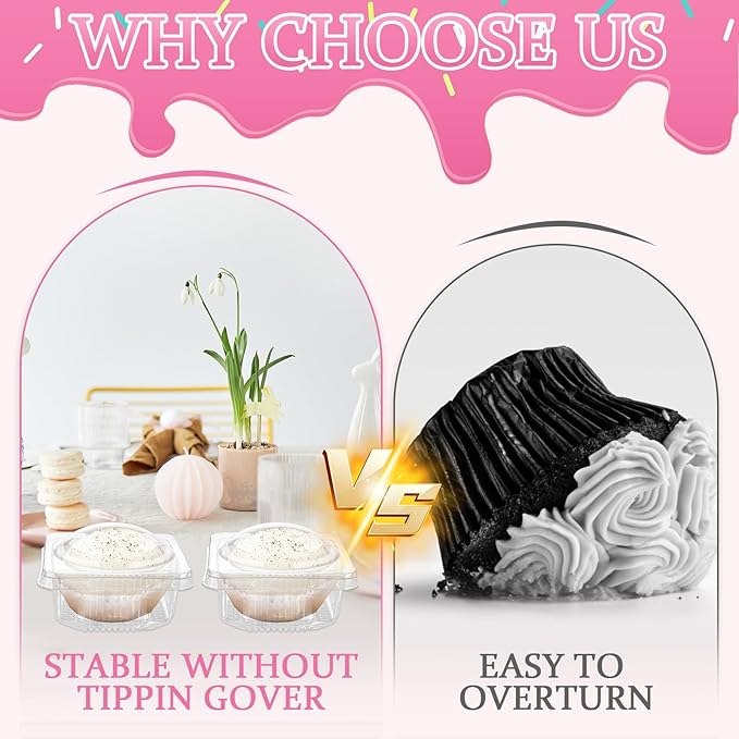200 Pack Individual Cupcake Containers Thick Clear Dome Cupcake Holder Single Cupcake Container for Wedding Baby Shower Birthday Party Supply