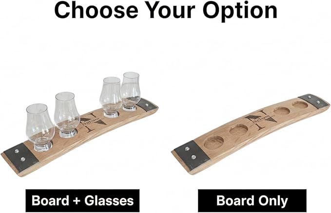 Personalized Premium 4 glass whiskey flight/engraved center/personalized gift/Crystal glass option/Natural oak color (Split Letter monogram)