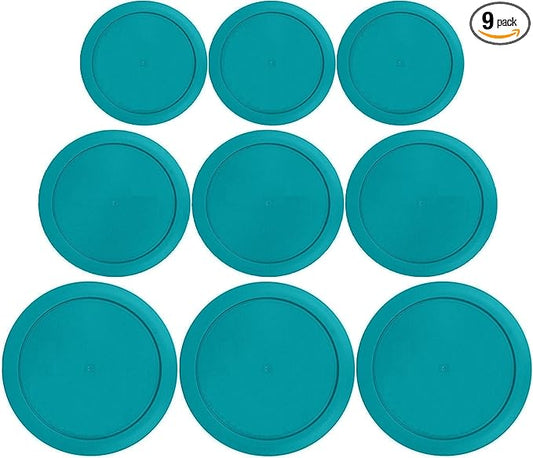 2, 4 & 7 Cup Turquoise Replacement Lids/Covers for Pyrex, Anchor Hocking & KlareWare Storage Bowls *Lids Only Glass Container Not Included* (9 Pack *Three of Each Size*)