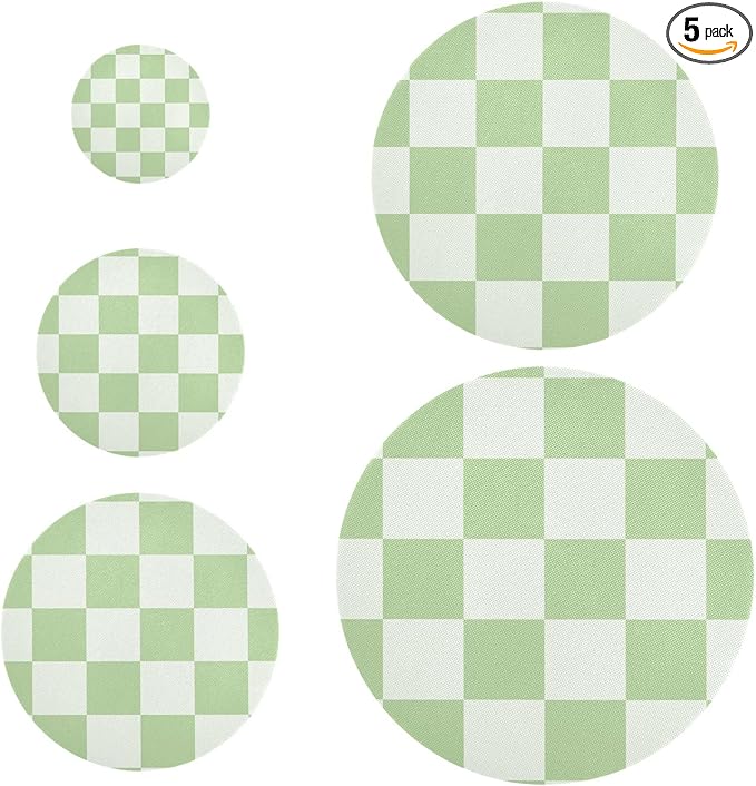 5 Pcs Bowl Covers Reusable in 5 Size Elastic Food Cover Cloth Lids Fresh Keeping Dish Cookware Bakeware Fabric Covers Lids for Food Leftovers Fruits Storage Checkered Mint Green White