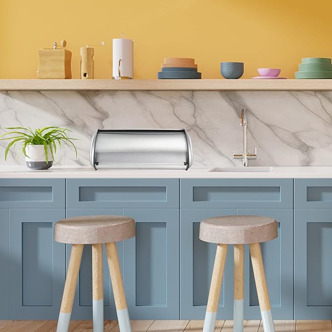 Oggi Stainless Steel Roll Top Bread Box for Kitchen Countertop with Stainless Steel Lid - Fits Multiple Large Loaves of Bread and Other Freshly Baked Goods Including Cookies, Bagels, Muffins