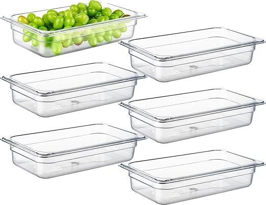 CURTA 6 Pack NSF Food Pans, 1/3 Size 2 1/2 Inch Deep, Commercial Polycarbonate Plastic Clear Freezer-Safe