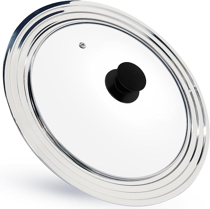 13 Inch Large Universal Pan Lid, Stainless Steel Pots Lid Fit 11, 12,13 Inch Pots and Pans, Heat Resistant Stainless Steel and Tempered Glass Lid, 13 In Frying Pans Lid