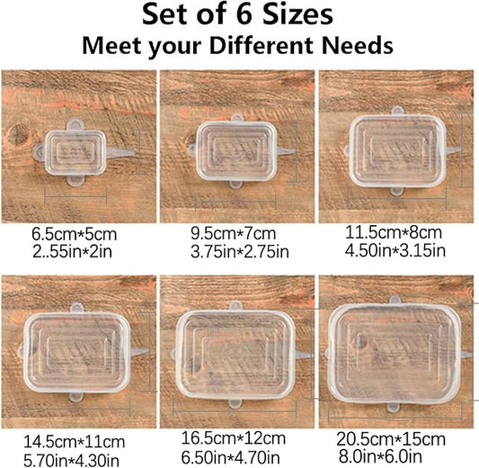 TopHomer 12 Packs Rectangular Silicone Stretch Lids Set of 6 Sizes Reusable Sturdy Container Cover, Keeping Food Fresh, Dishwasher and Freeze