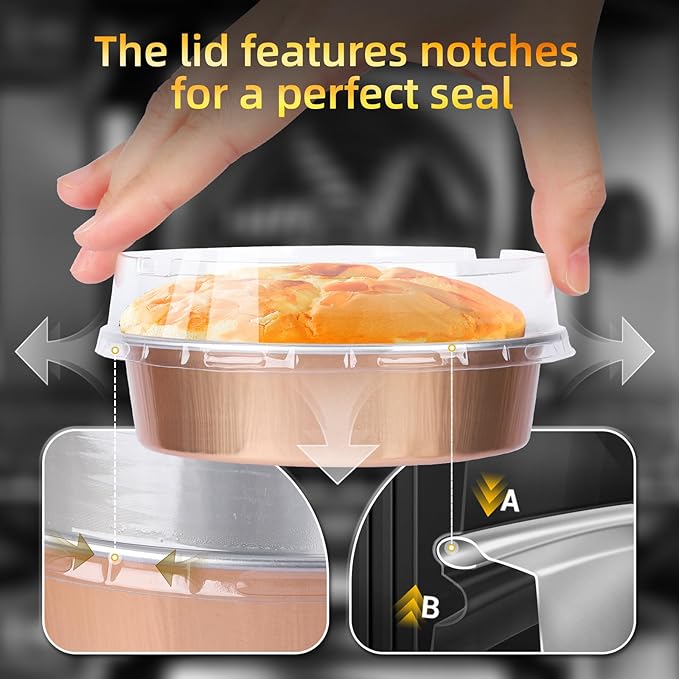 Beasea Mini Ramekins with Lids, 120 Pack 4 Inch 8oz Disposable Creme Brulee Tart Pie Tins Rose Gold Small Aluminum Foil Cake Baking Tins Pans Individual Round Containers Oven Safe for Baking