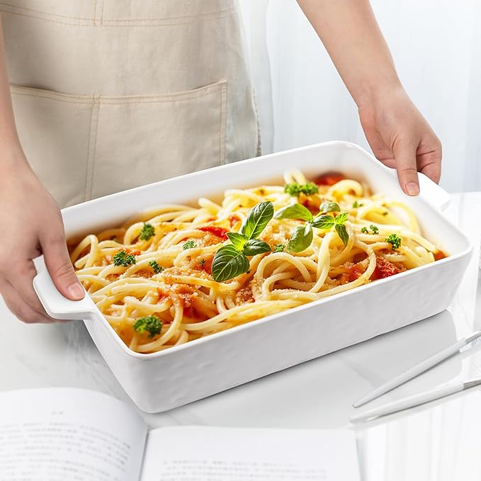 4 QT Baking Dish, Casserole Dishes for Oven, 9x13 Baking Pan with Handles, Lasagna Pan Deep, Ceramic Casserole Dish Oven Safe for Baking, Lasagna, Kitchen, Wedding Gift (White)