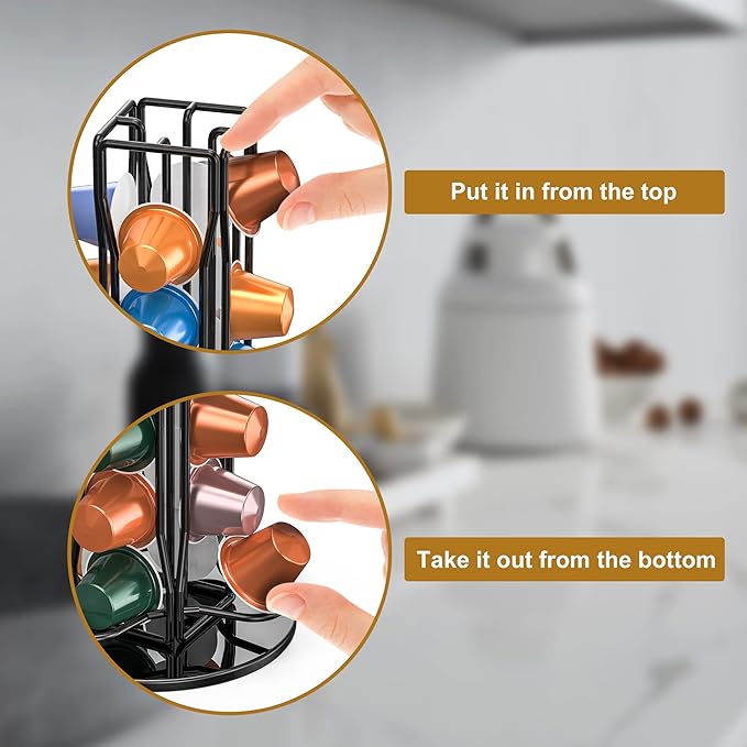 Coffee Pod Holder Storage Organizer Compatible with Nespresso OriginalLine, Rotatable Countertop Coffee Station Organizer -Black/40 Pods
