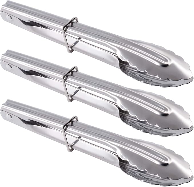 Mini Stainless Steel Serving Tongs Small Tongs for Serving Food Cooking Salad Grilling (7-Inch 3 Pieces)