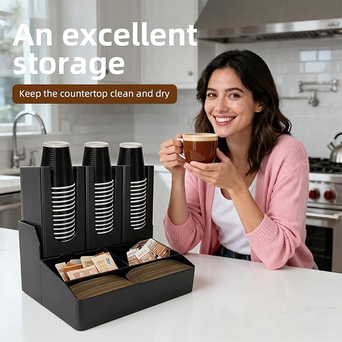 2-Tier Coffee Station Organizer,Cup Lid and Holder for Countertop-Holds K-Cup Pods, Coffee Pods, Sugar Packets, Tea Bags, Creamer